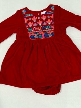 Red Embroidered Long-Sleeve Kids Formal Dress